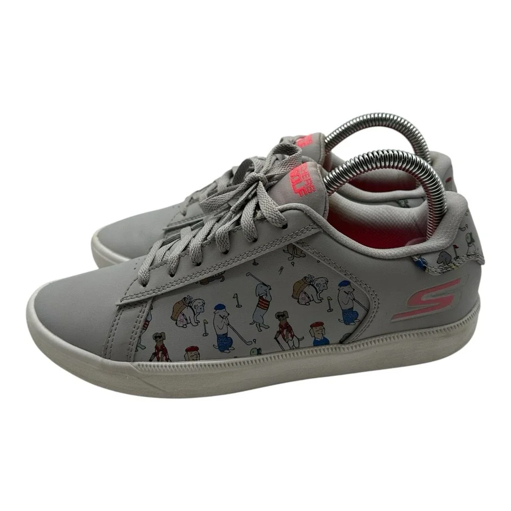 Skechers Go Golf‎ Drive 4 Shoes Womens 8.5 Gray Dog Novelty Print Sneakers 17011